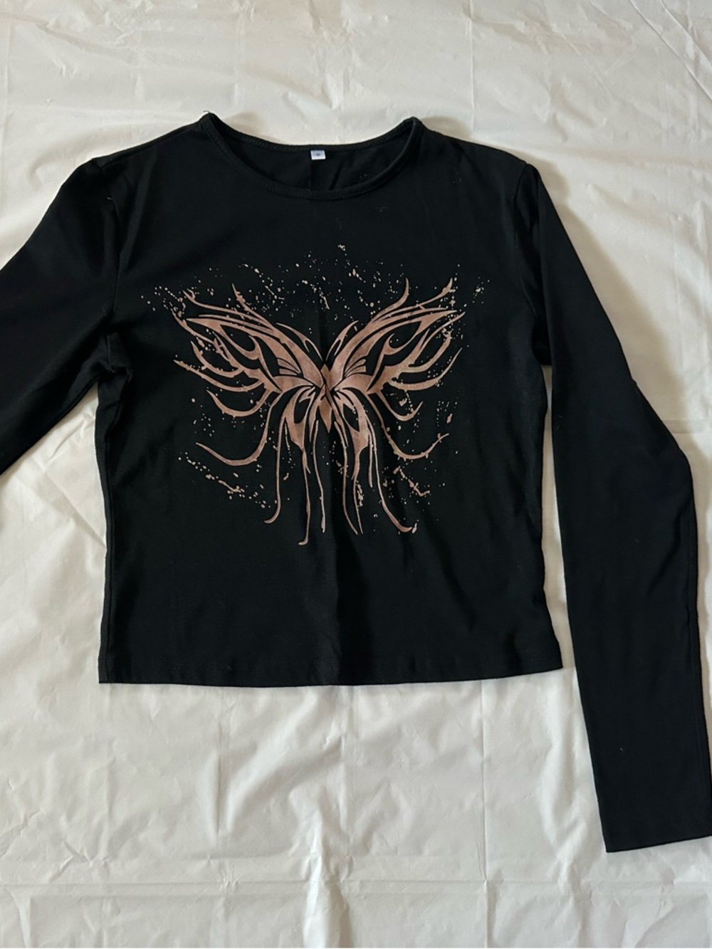 Black Long-Sleeve Women's Top with Butterfly Graphic